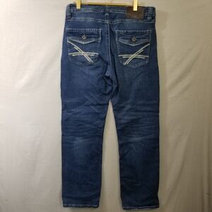 TK Axel Jeans Slim Mens 32x30 Med Wash Denim Embroidered Flap Pockets